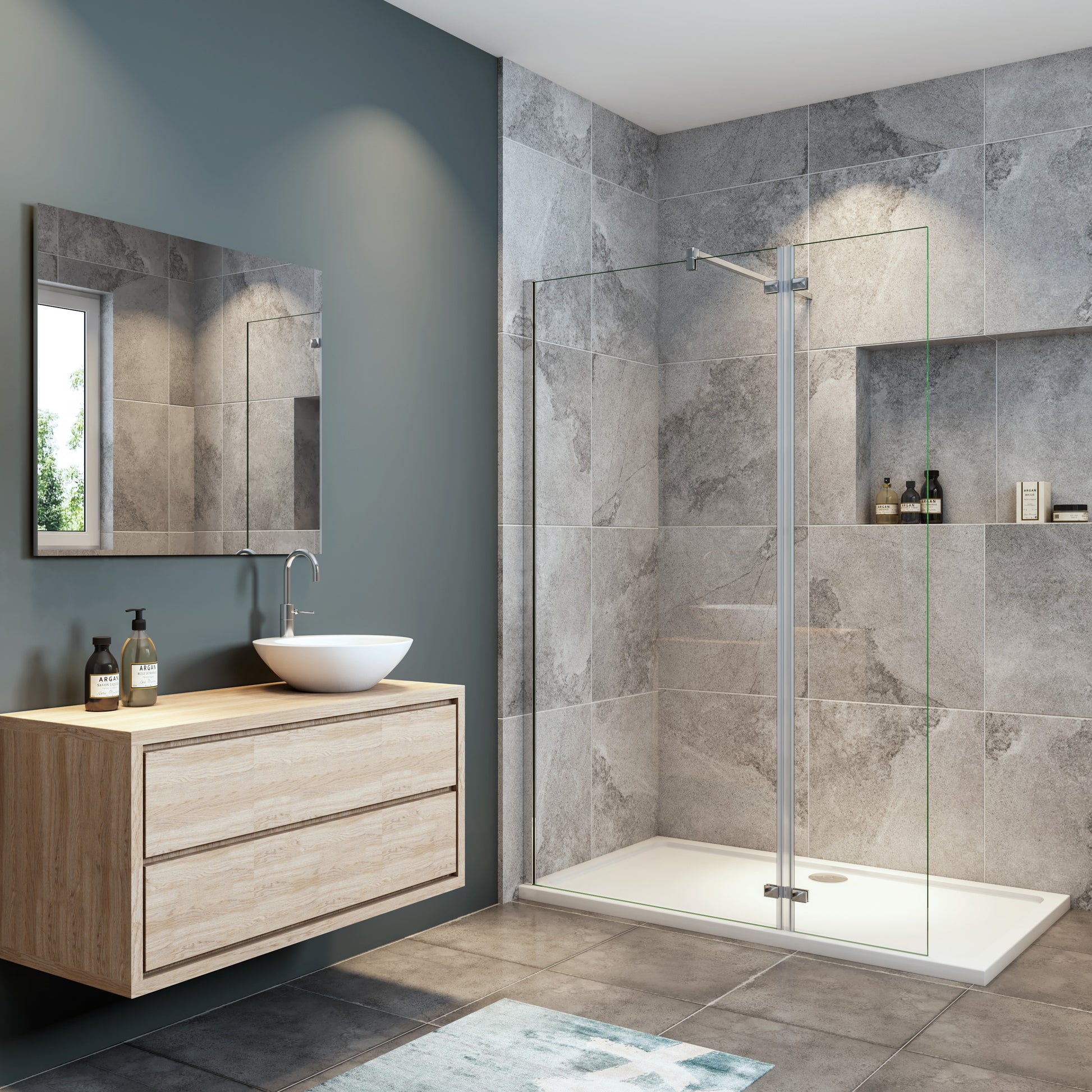 Mampara de Ducha 8mm Frontal Panal Fijo 80/90/100 cm con Panel Abatible de 40 CM y barra de soporte ,vidrio antical de 8 mm