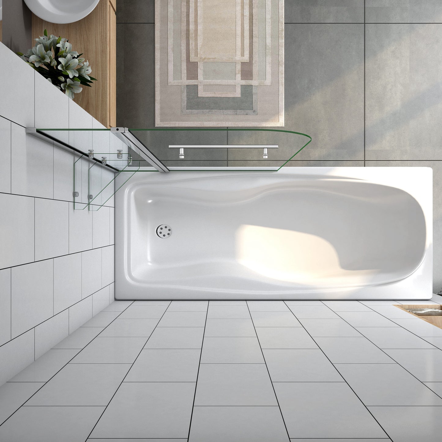 Mampara de Bañera Abatible con Bisagra Cristal 6 MM 120x140cm