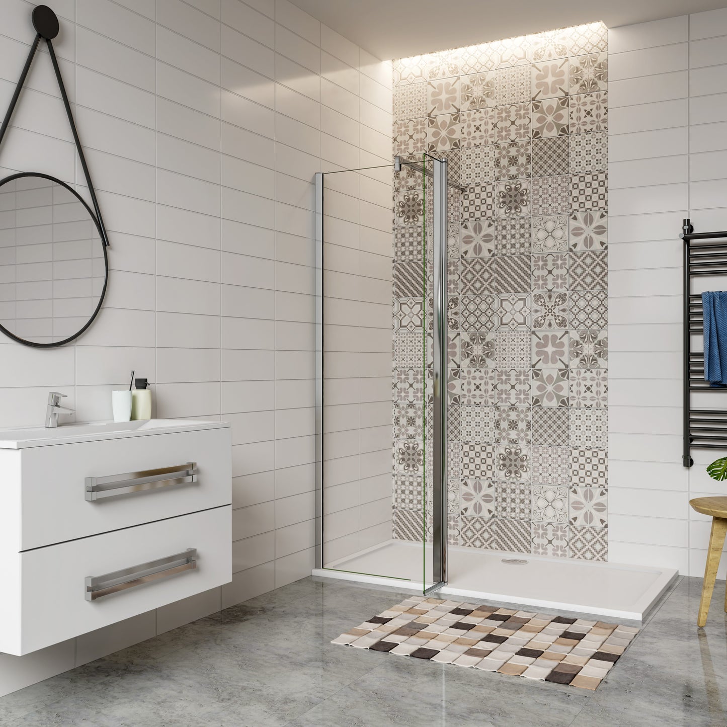 Mamparas ducha Panel Pantalla Fija + Lateral 8mm cristal templado para Baño