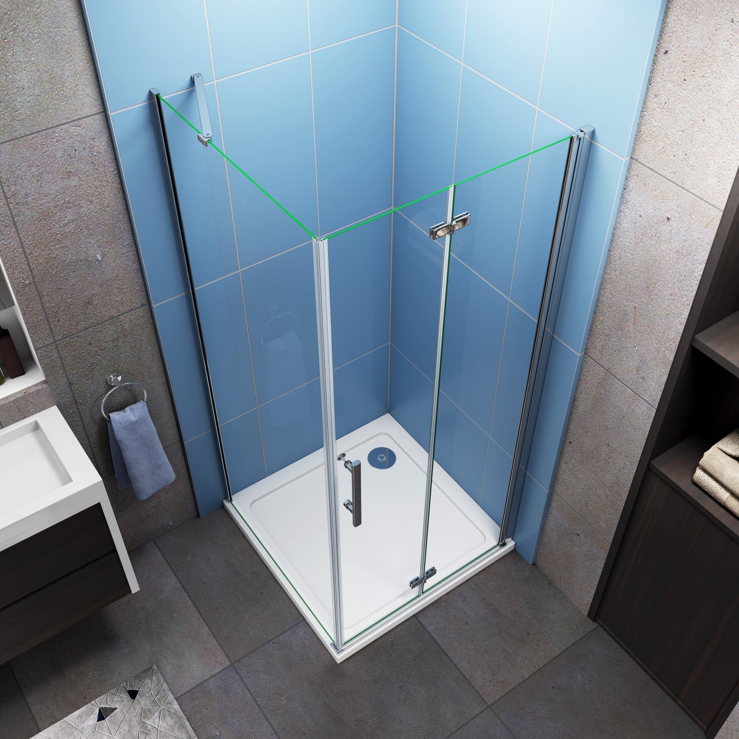 liquidacion Mamparas de Ducha Angular Doble Puerta Plegable 6mm Antical + Plato de Ducha