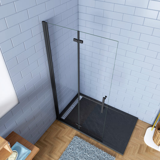Walk in 2 hojas plegables baño con perfil negro mate ,estilo industrial, 5 mm cristal templado, Easyclean