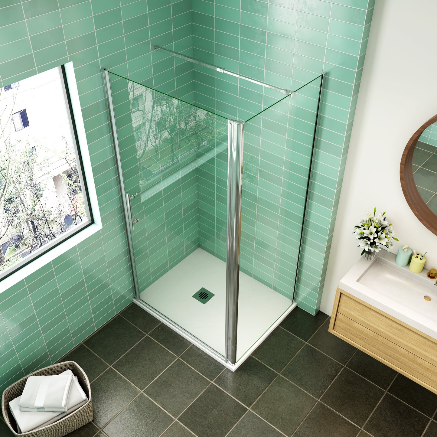 Mamparas Puerta Giratoria + Panel Fijo 6mm Pantalla de Ducha para Baño