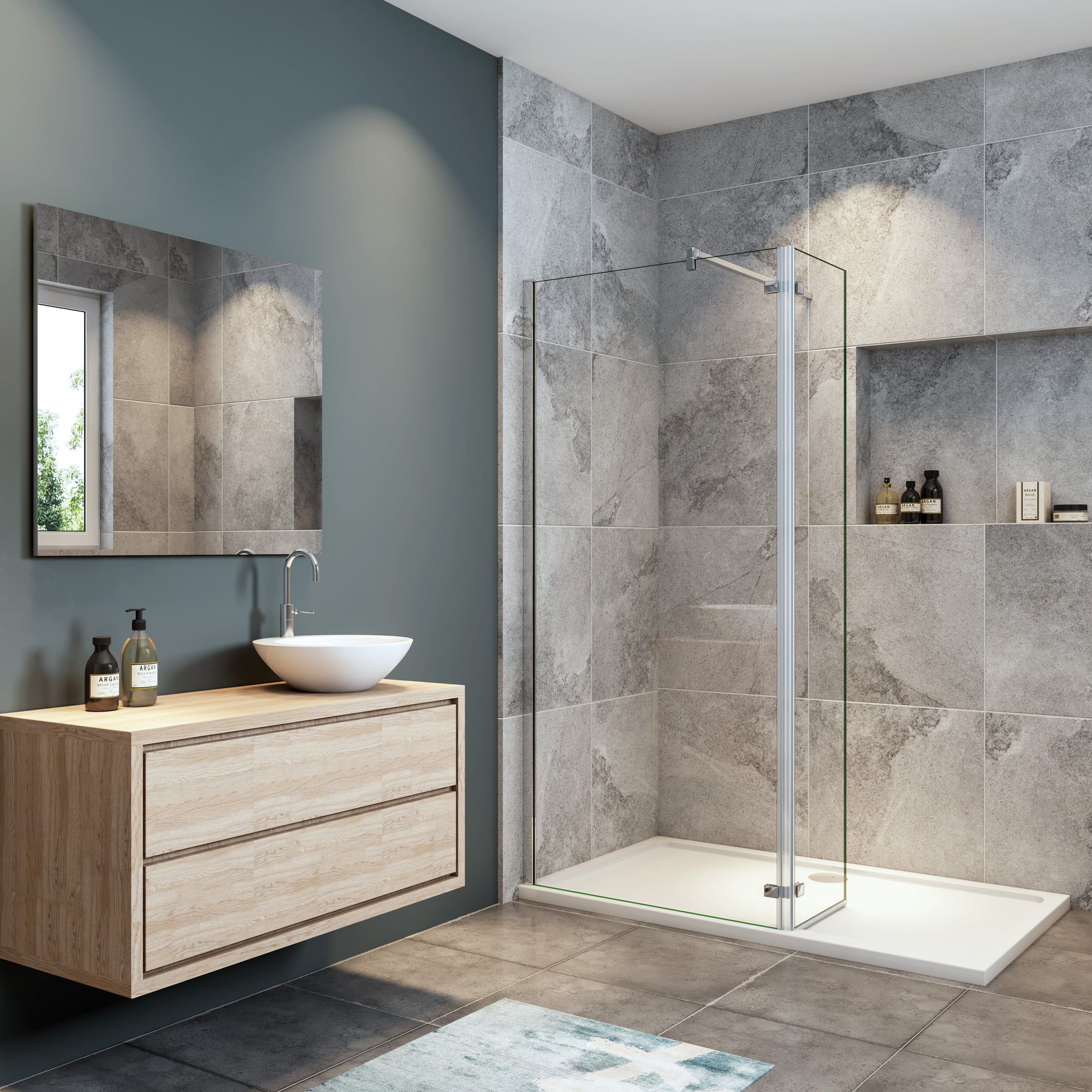 Mampara de Ducha 8mm Frontal Panal Fijo 80/90/100 cm con Panel Abatible de 40 CM y barra de soporte ,vidrio antical de 8 mm