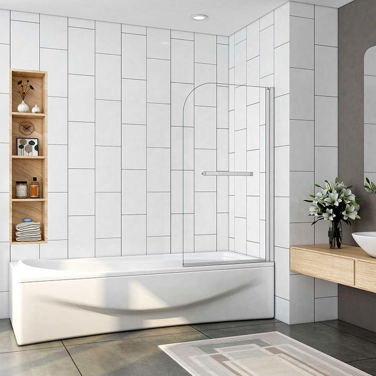 Mampara de Bañera Puerta Abatible con Toallero Cristal 5 MM ,80x140 CM