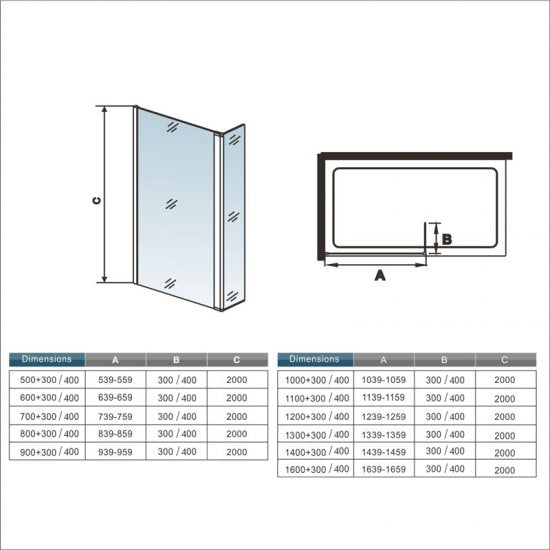 Mamparas ducha Panel Pantalla Fija + Lateral 8mm cristal templado para Baño