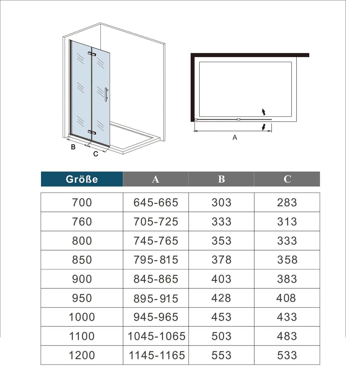 Walk in 2 hojas plegables baño con perfil negro mate ,estilo industrial, 5 mm cristal templado, Easyclean