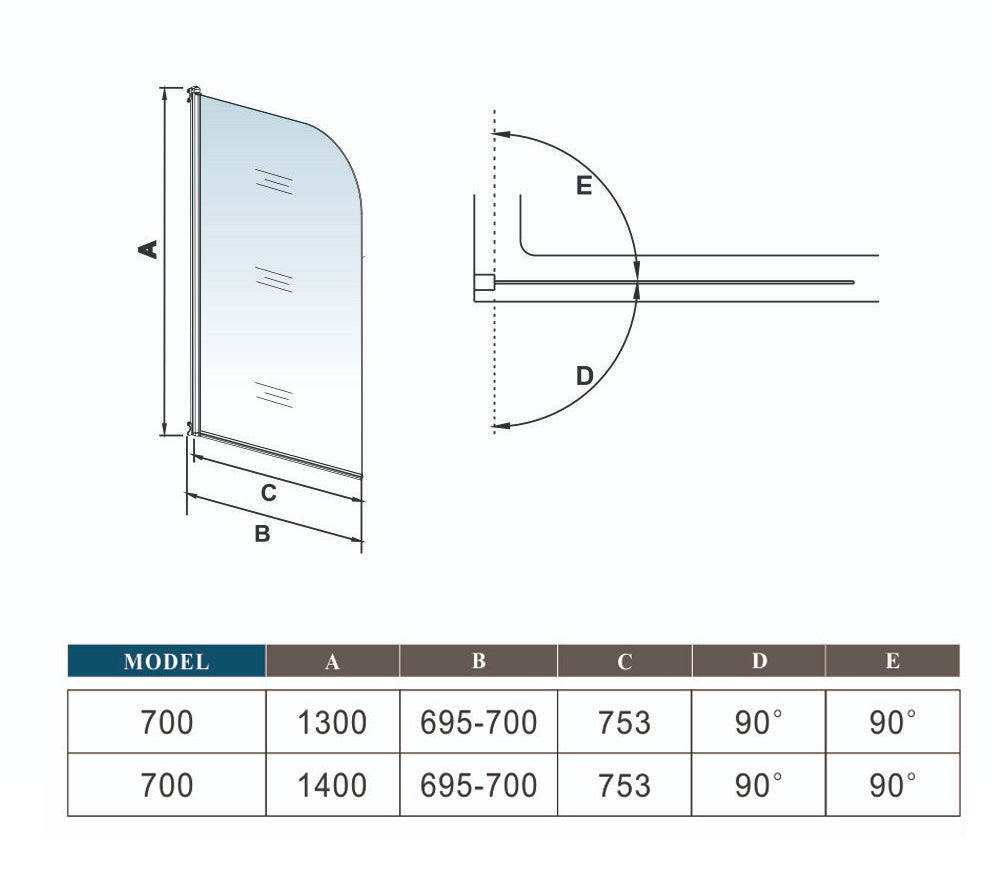 liquidacion Mampara de bañera Abatible Simple de 1 Hoja 180 grados 70x130cm