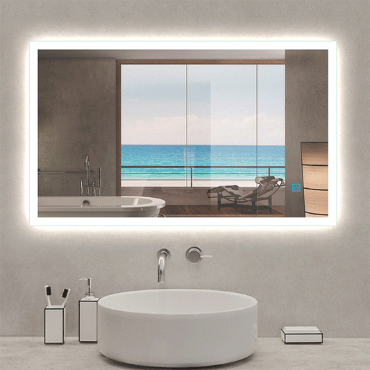 Espejo de baño，Espejo led，Blanco frío + Interruptor táctil + antivaho + Brillo LED Envolvente