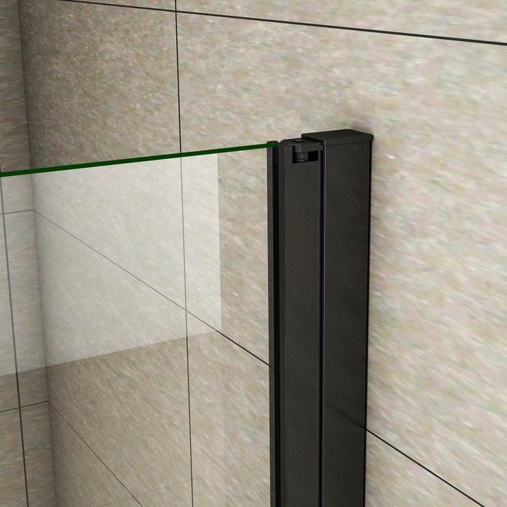 Mampara de ducha Frontal, Mampara abatible, una puerta giratoria, perfiles negros mate, vidrio de templado seguridad, antical, transparente de 8mm