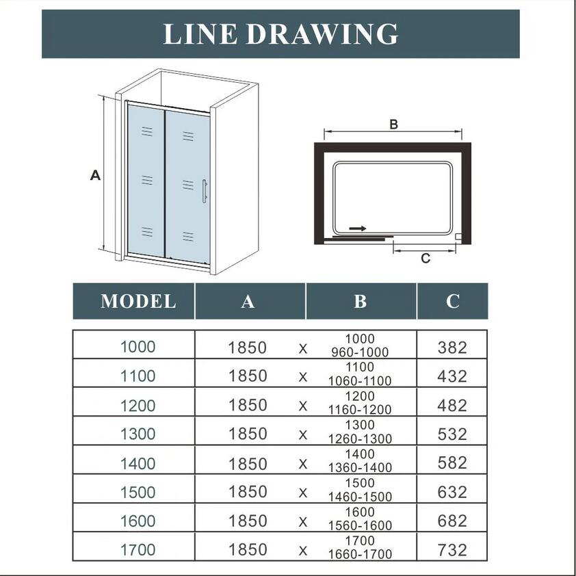 Mampara de Ducha Corredera Frontal Cristal Templado 5 MM Perfil Negro Mate Altura 120x185CM