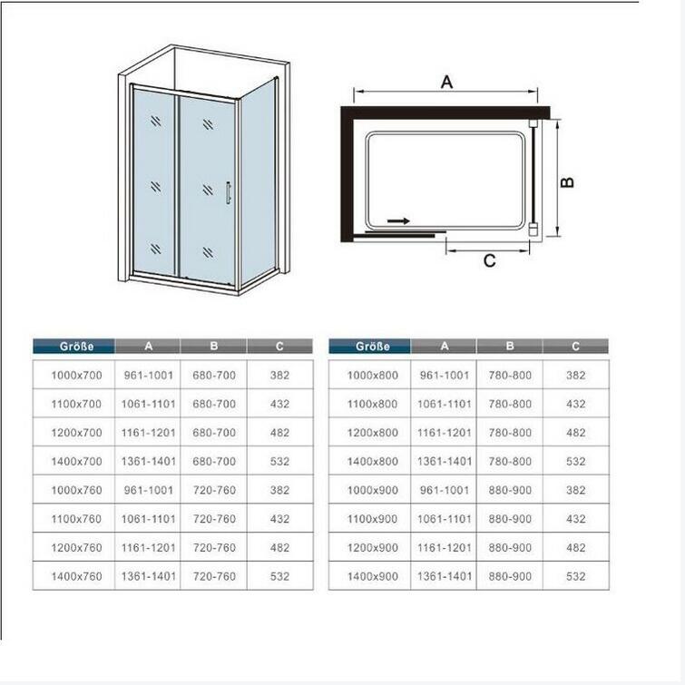 Cabina de Ducha Rectangular Puerta Corredera Cristal Templado 5 MM Perfil Negro Mate Altura 185CM