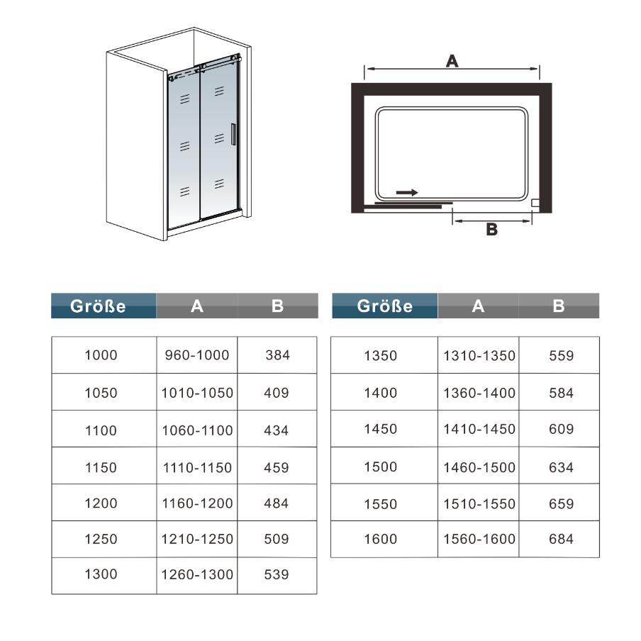 200cm Mamparas de ducha corredera AICA Cabina de ducha de nicho PERFIL NEGRO MATE Vidrio templado 8 MM Antical