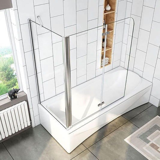 Mamparas de Bañera Cristal Plegable 2 Hojas Pivotante 6mm Antical Con Pantalla Fija