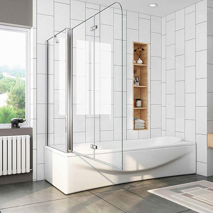 Mamparas de Bañera Cristal Plegable 2 Hojas Pivotante 6mm Antical Con Pantalla Fija