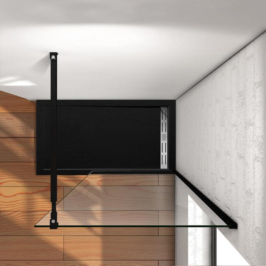 Mamparas de Ducha Pantalla Panel Fijo Vidrio laminado de film seguridad a prueba de explosiones 8mm Perfil Negro Mate Barra