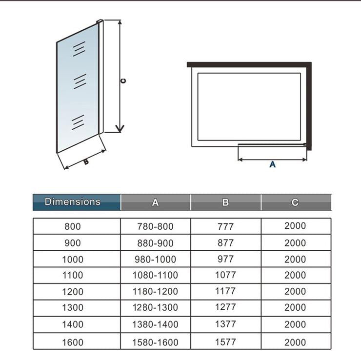 Mampara de ducha Panel Fijo con Barra a Techo, Cristal Templado Esmerilado Antical 8mm