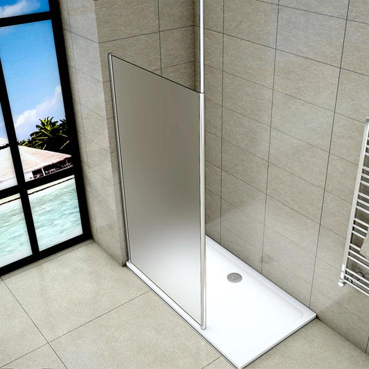 Mampara de ducha Panel Fijo con Barra a Techo, Cristal Templado Esmerilado Antical 8mm