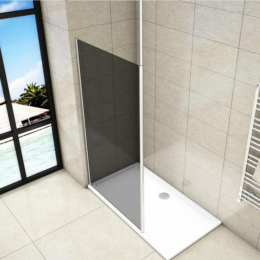 liquidacion Mampara de ducha Panel Fijo con Barra vertical a Techo, Cristal Templado Gris Antical 8mm