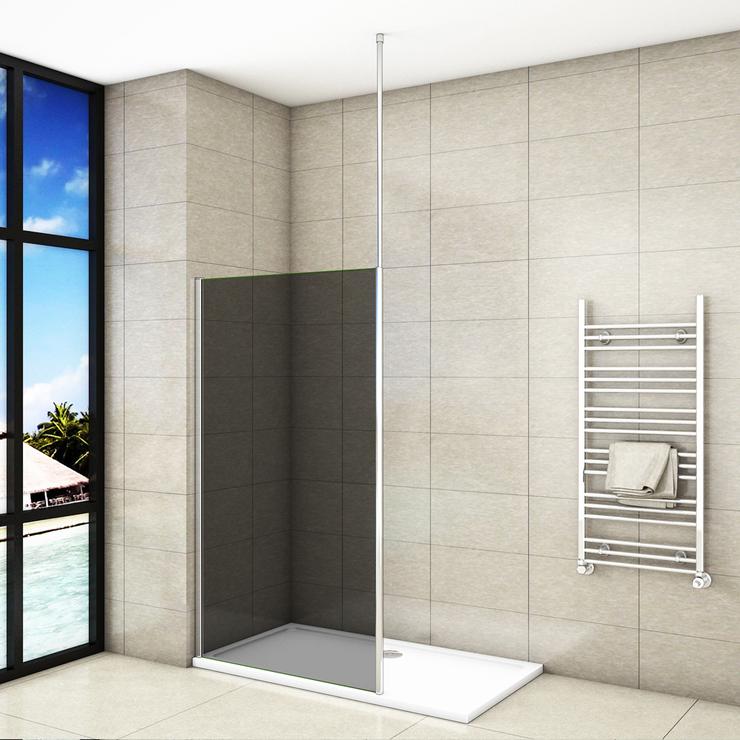 liquidacion Mampara de ducha Panel Fijo con Barra vertical a Techo, Cristal Templado Gris Antical 8mm