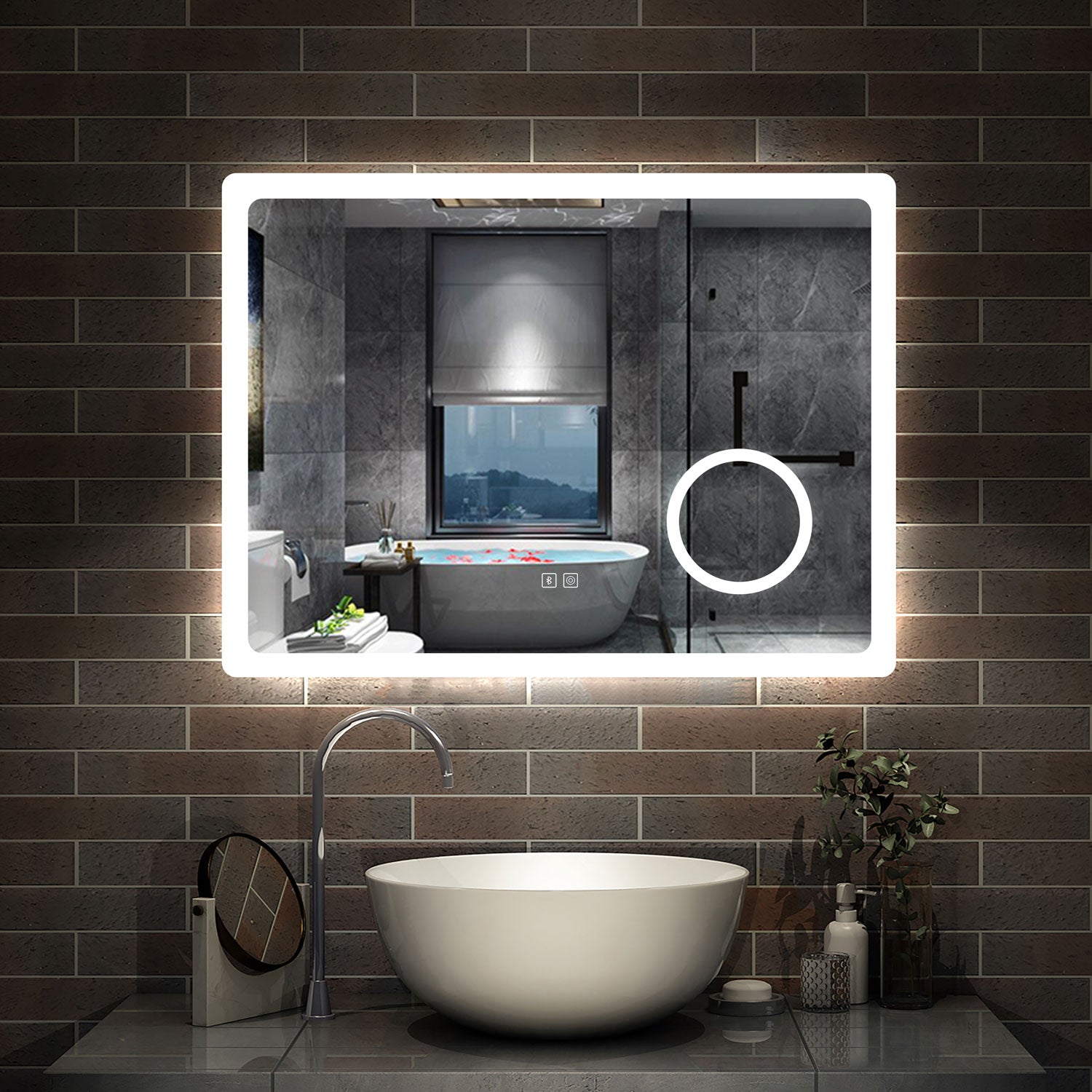 Aica Espejo de baño LED,Bluetooth,Espejo de aumento，Tricolor regulable