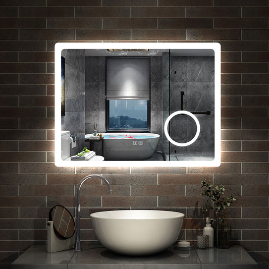 Aica Espejo de baño LED,Bluetooth,Espejo de aumento，Tricolor regulable
