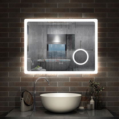 Aica Espejo de baño LED,Bluetooth,Espejo de aumento，Tricolor regulable