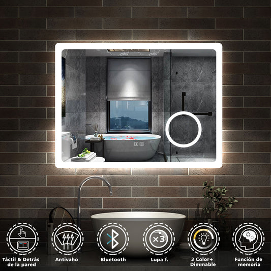 Aica Espejo de baño LED,Bluetooth,Espejo de aumento，Tricolor regulable