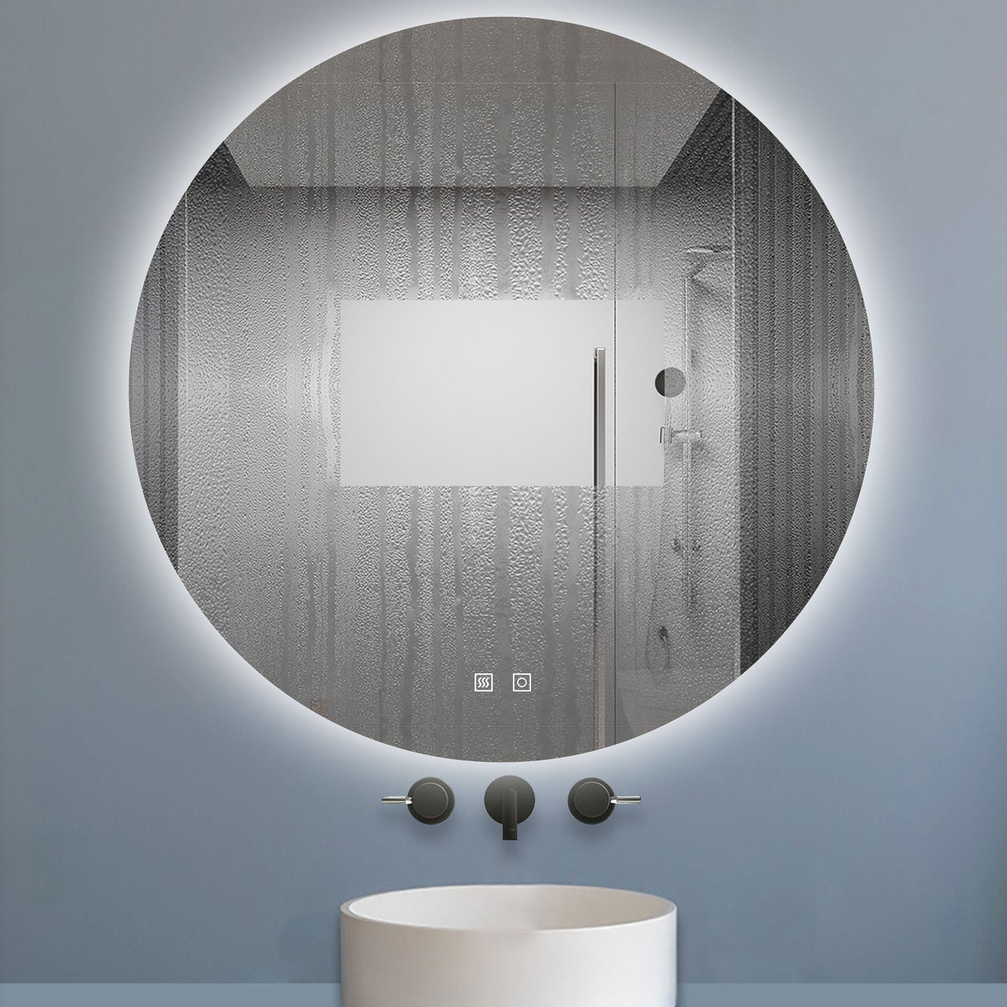 Espejo de baño redondo LED , antivaho, luz tricolor regulable, función memoria
