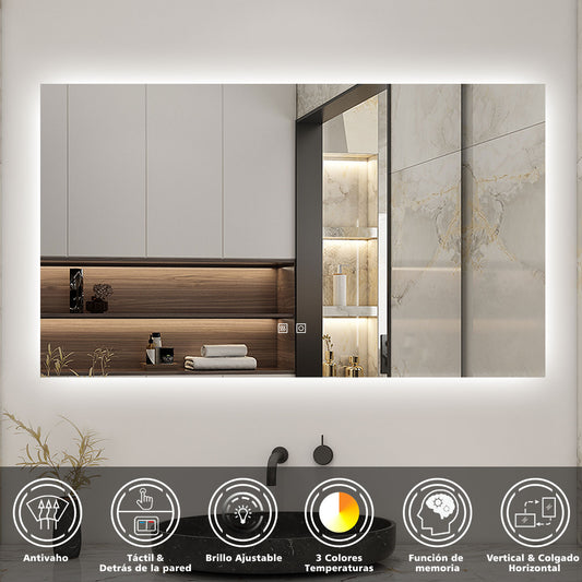Espejo de baño LED , antivaho, temperatura de tres colores regulable, función memoria