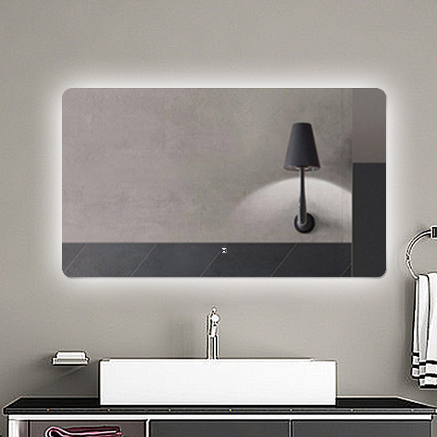 Aica Espejo de baño LED ,luz blanca 6000k,brillo ajustable,colgado horizontal/vertical,interruptor táctil.