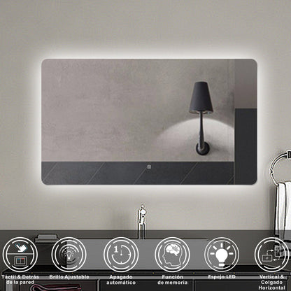 Aica Espejo de baño LED ,luz blanca 6000k,brillo ajustable,colgado horizontal/vertical,interruptor táctil.