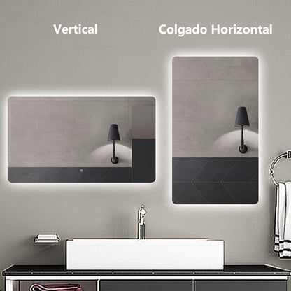 Aica Espejo de baño LED ,luz blanca 6000k,brillo ajustable,colgado horizontal/vertical,interruptor táctil.