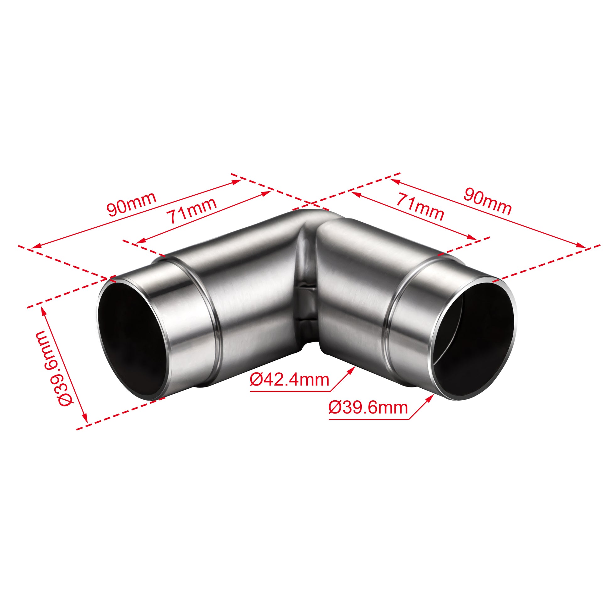 AICA Conector para pasamanos de acero inoxidable 304, Diámetro 42,2/42.4 mm, Plata/Negro, utilizado para conectar múltiples secciones de pasamanos