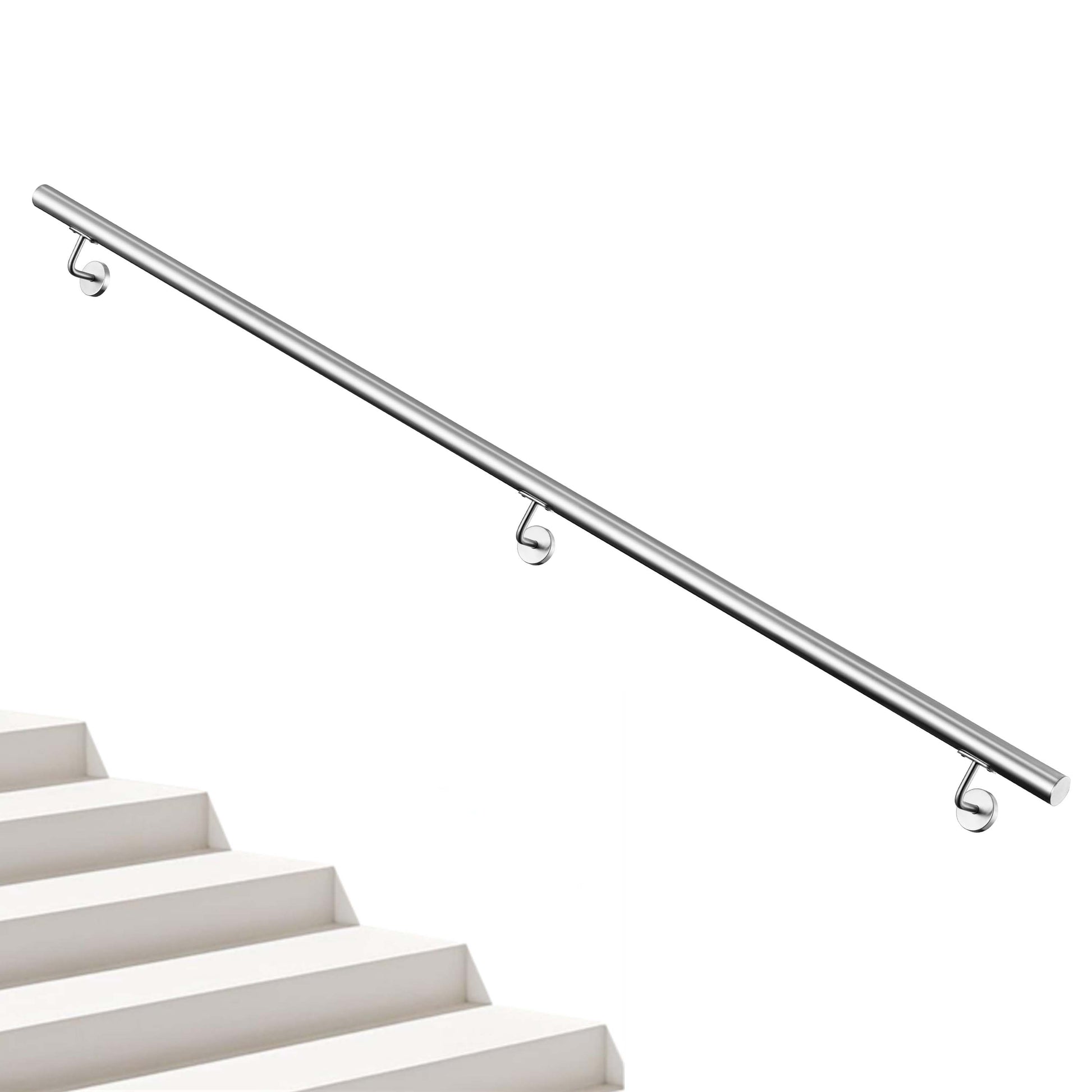 AICA Pasamanos de acero inoxidable 304 cepillado, 80/100/120/150/180/200/220/240 cm, Interior y Exterior#Plata