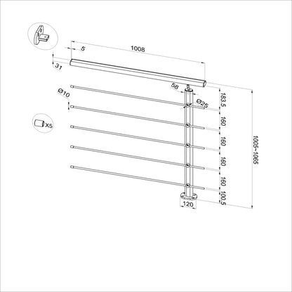 Barandilla de aluminio negro mate / plateado mate, longitudes 100 cm, 150 cm, 200 cm, conector mural, montaje al suelo
