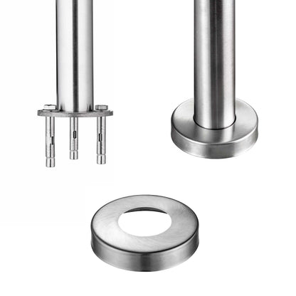 AICA Barandilla escalera de acero inoxidable 80/100/120/150/180/200/220/240 cm con 3 barras transversales para interior