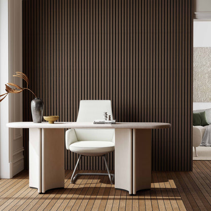 Paneles acústicos decorativos de MDF para paredes - Set de 2/3 Unidades - 260x30 cm - Color roble natural/claro/oscuro/nogal/gris claro Set de 2 Unidades Color roble nogal 260 × 30 cm