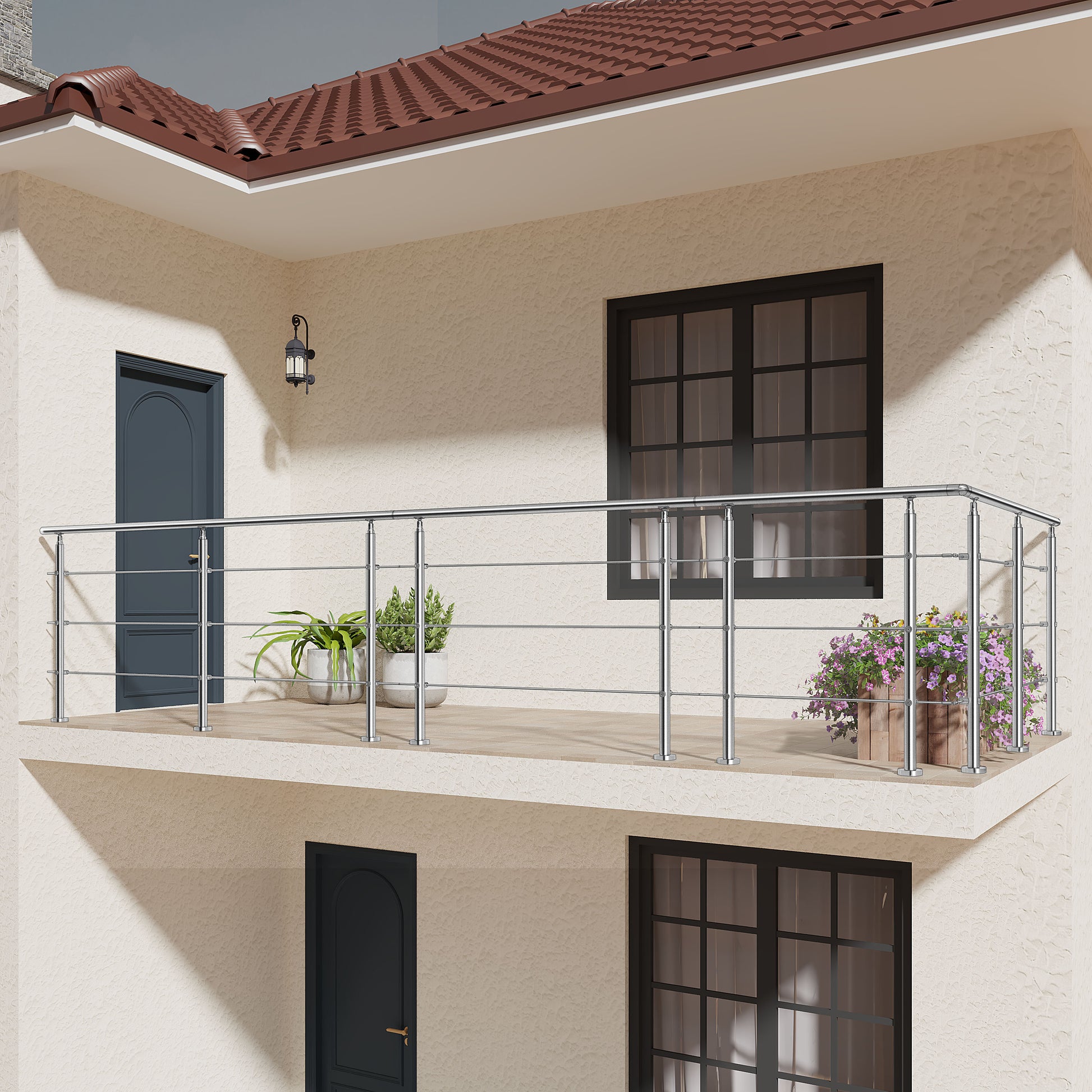 AICA Barandilla escalera de acero inoxidable 80/100/120/150/180/200/220/240 cm con 3 barras transversales para interior
