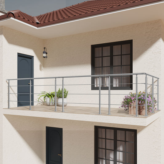 AICA Barandilla escalera de acero inoxidable 80/100/120/150/180/200/220/240 cm con 3 barras transversales para interior