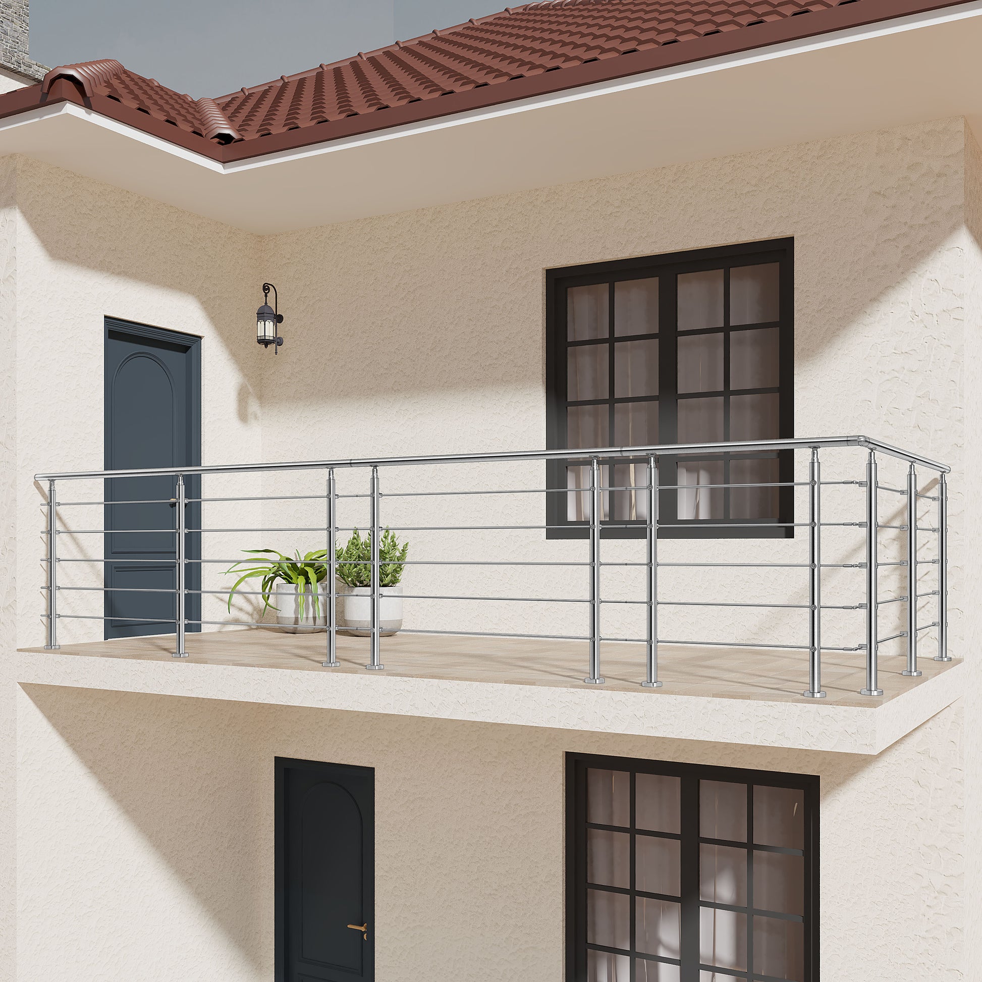 AICA Barandilla escalera de acero inoxidable 80/100/120/150/180/200/220/240 cm con 5 barras transversales para interior