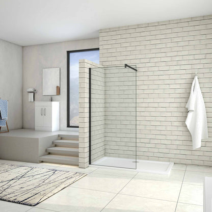 AICA Walk in Mampara de ducha frontal 1 hoja sin marco exterior, Cristal templado antical 5mm con Barra 140cm,Perfil Negro Mate,(680-700)x1900mm/(780-800)x1900mm