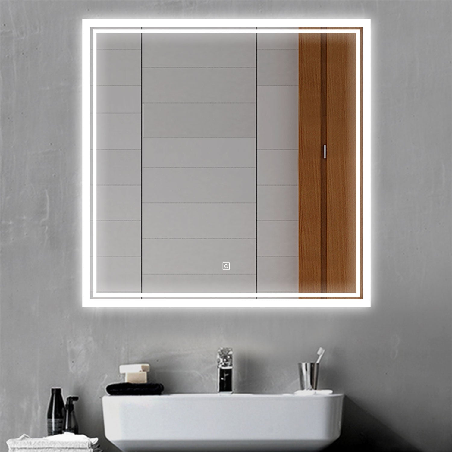 Aica Espejo de baño LED 80×80cm, antivaho, brillo regulable, función memoria