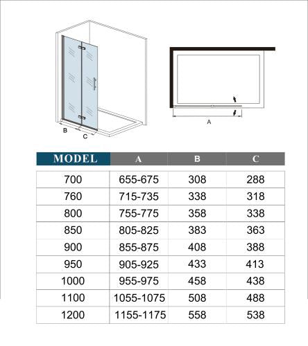 Walk in 2 hojas plegables vidrio templado con tratamiento antical