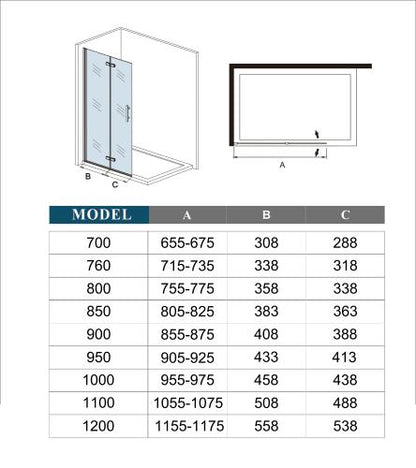 Walk in 2 hojas plegables vidrio templado con tratamiento antical