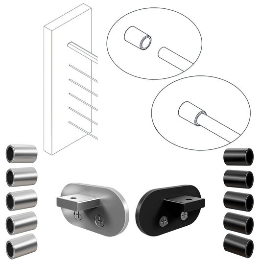 Kit de fijación mural para barandilla de aluminio, negro mate / plata mate, para fijar el extremo del tubo a la pared