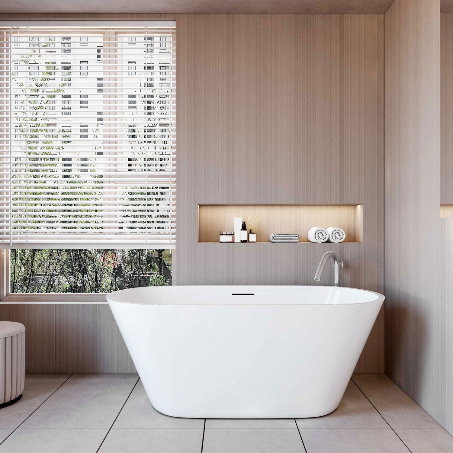 AICA Bañera acrílica exenta ovalada,1500x700x580mm,color blanco,incluye manguera + desagüe