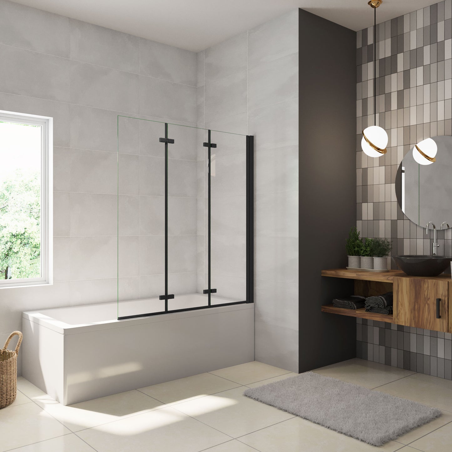 AICA Mampara de Ba?era Abatible 3 Hojas Cristal Antical 6mm 3 veces plegable Tama?o (1280-1300)x1400mm