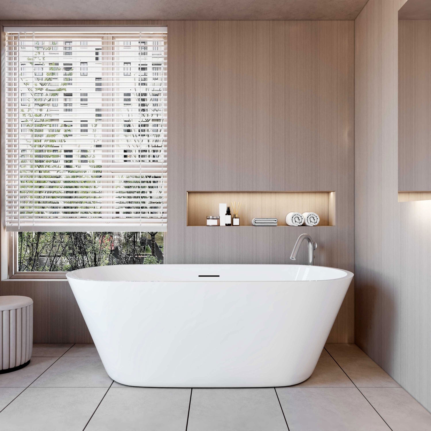 AICA Bañera acrílica exenta ovalada,1700x800x580mm,color blanco,incluye manguera + desagüe