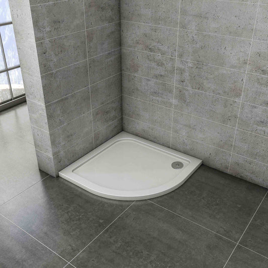 AICA Plato de Ducha Curvo Semicircular 76x76x3cm/100x100x3cm Extraplano Antideslizante Capa Gelcoat Blanco + Accesorios de desagüe