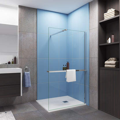 AICA Mampara de ducha fija con estante-100/140x200cm-Vidrio Templado Antical 8mm-Barra ajustable 73-120/70-120/N:90/N:140/F:90/F:140cm-Perfil Cromado
